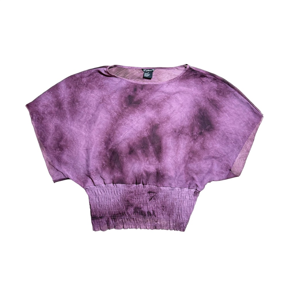 Vixen Purple Tie Dye Dolman Sleeve Smocked Waist Blouse